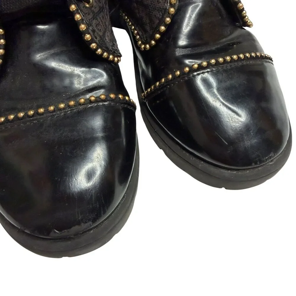 BCBG Girls Combat Boots Faux Leather Logo Stud Lace Up Lug Sole Big Girl 1